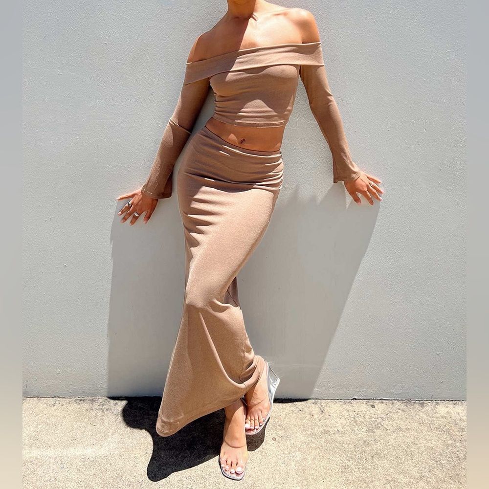 Princess Polly Brown 2 pieces maxi skirt set, US2